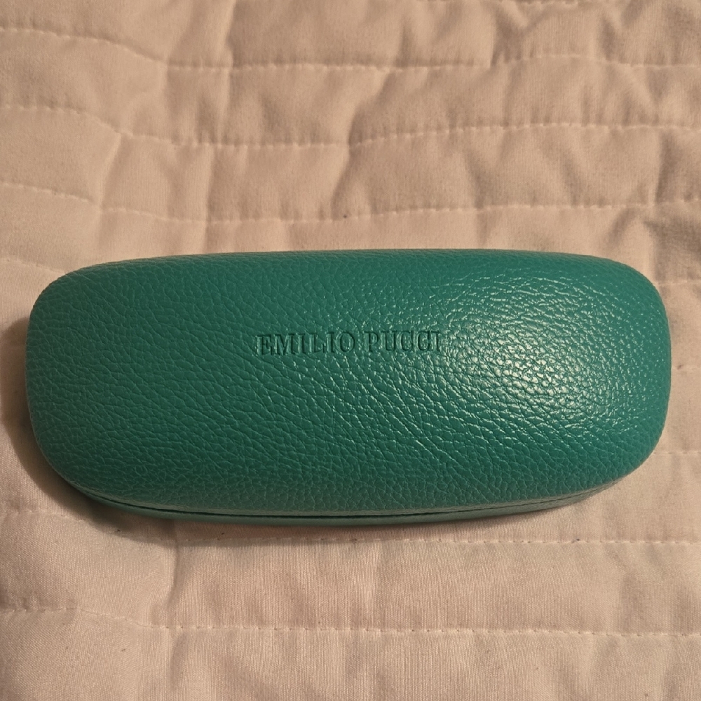 Emilio Pucci Grained Leather Sunglasses Case in Turquoise